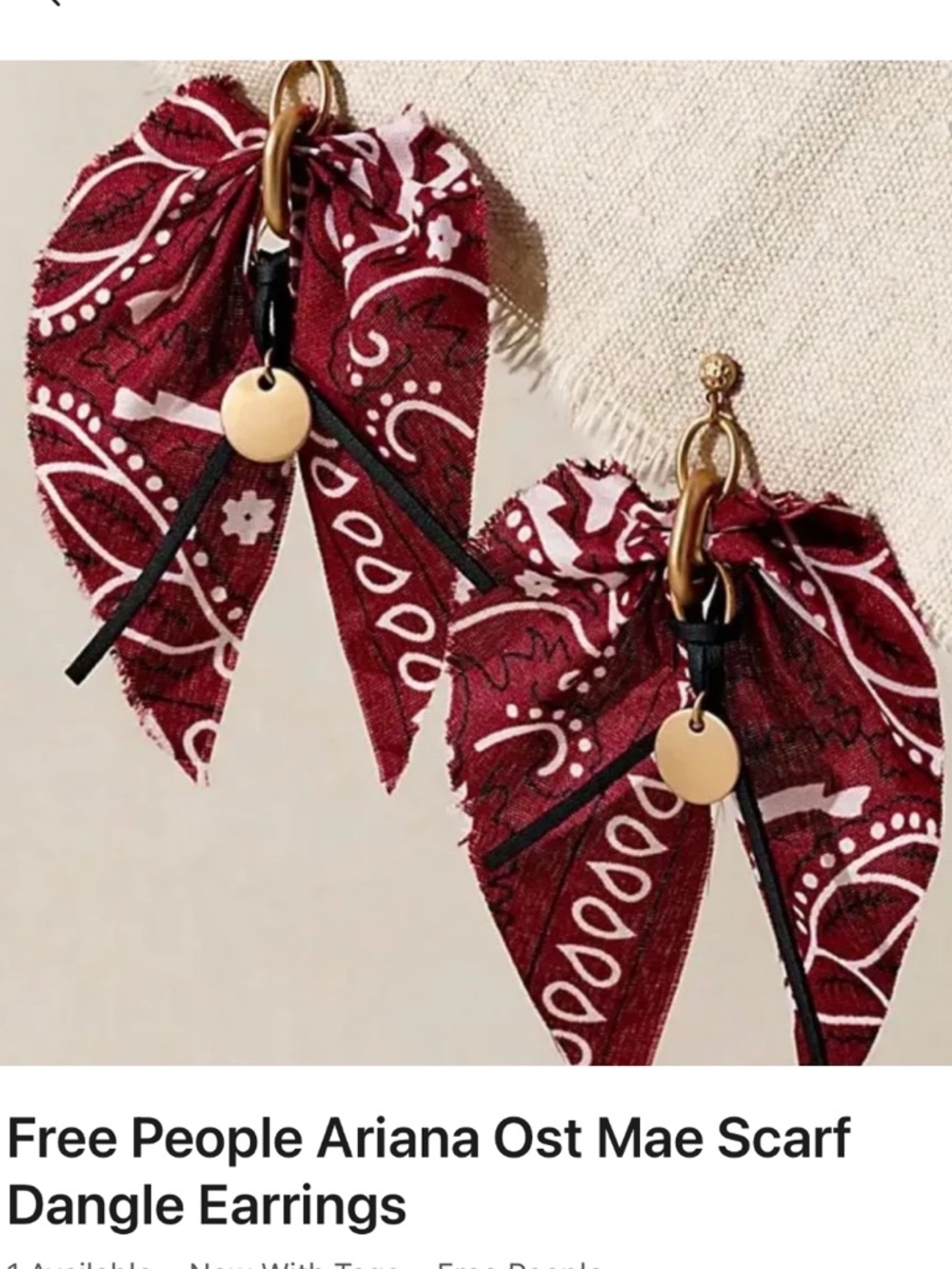 Free People Burgundy Bandana Scarf Dangle Earrings
